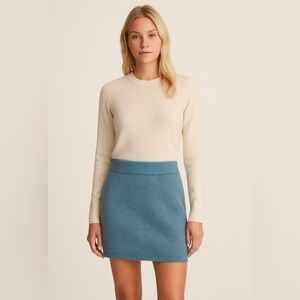 NEW! Babaton Aritzia Pull On Mini Skirt Wool Blend Light Blue SZ S